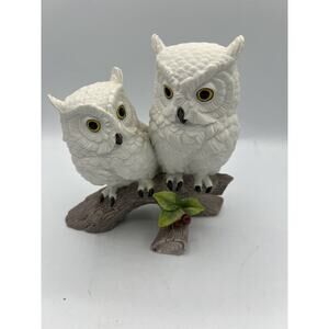 Vtg Andrea by Sadek 7" Pair White Snow Owls On A Branch Made In Japan